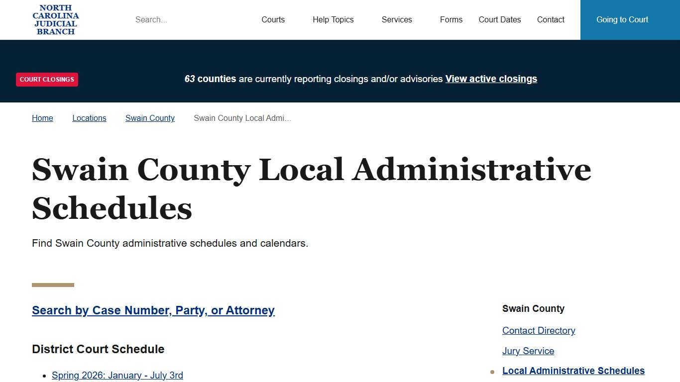 Swain County Local Administrative Schedules North Carolina Judicial Branch